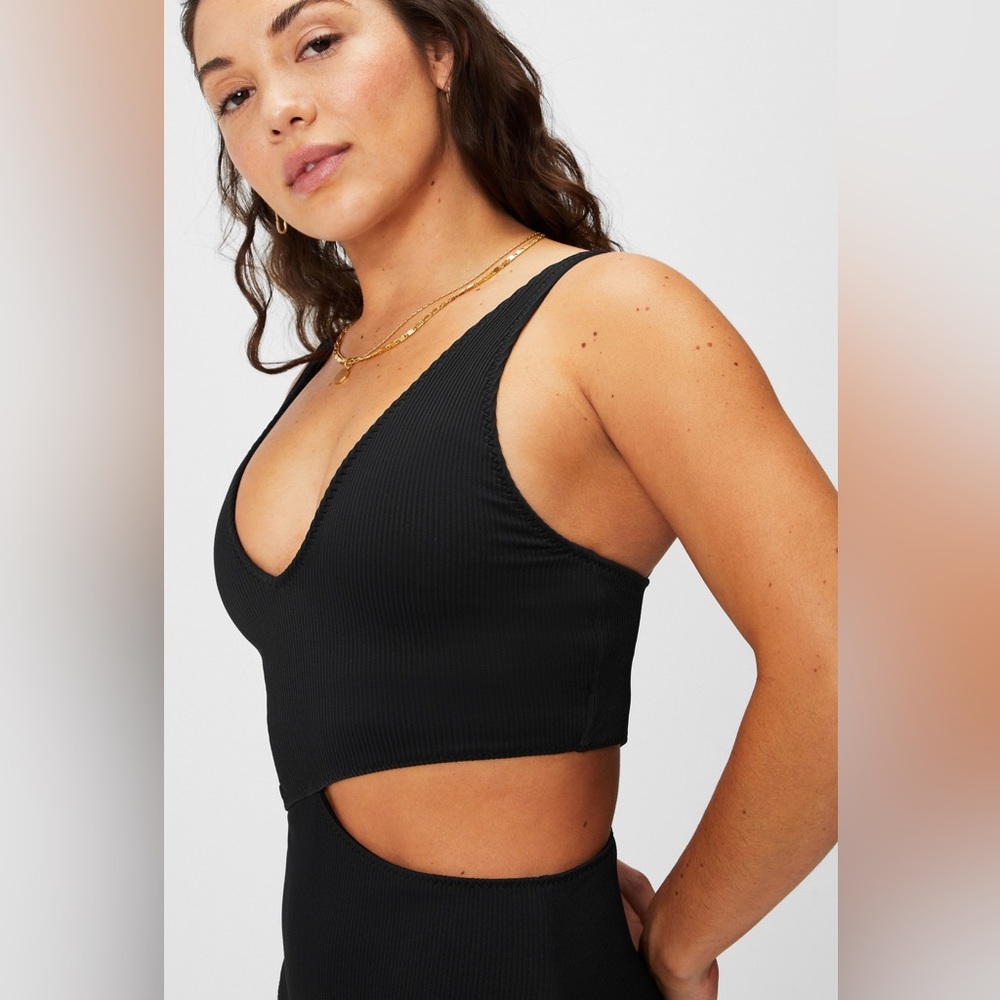 Fabletics Asymmetrical Cut Out Design One Piece Textured Swimsuit Size  Small